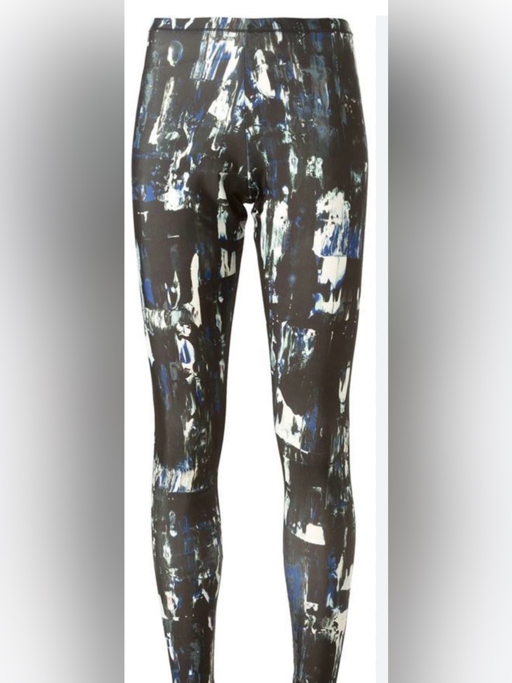 Alexander McQueen Black, White & Blue Printed Leggings M  NWOT  L